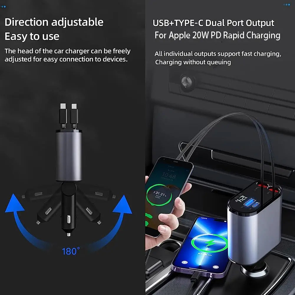 CarSync Central's 4 in 1 Retractable Car Charger